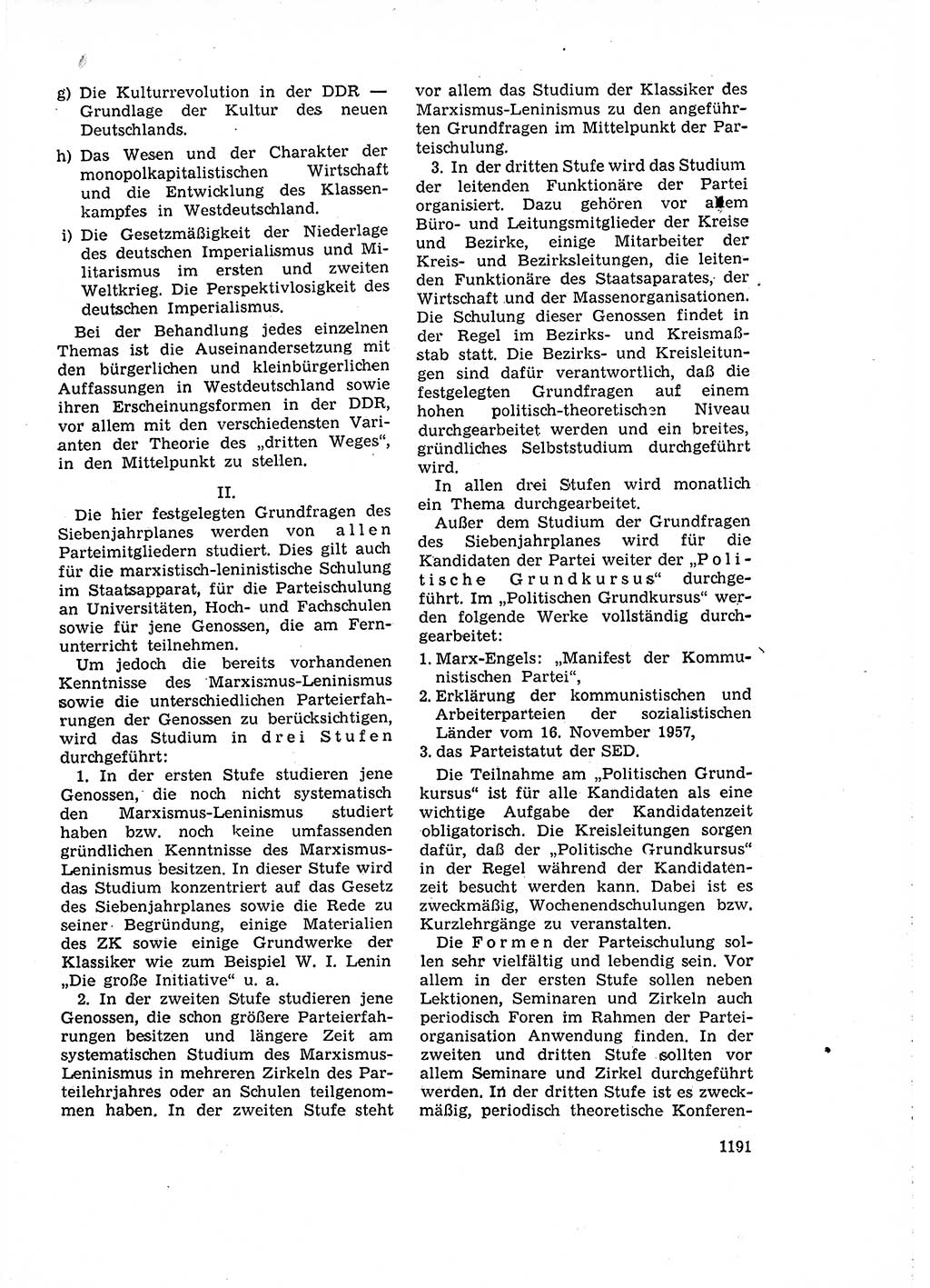 Neuer Weg (NW), Organ des Zentralkomitees (ZK) der SED (Sozialistische Einheitspartei Deutschlands) für Fragen des Parteiaufbaus und des Parteilebens, 14. Jahrgang [Deutsche Demokratische Republik (DDR)] 1959, Seite 1191 (NW ZK SED DDR 1959, S. 1191)
