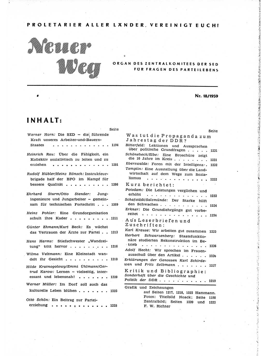 Neuer Weg (NW), Organ des Zentralkomitees (ZK) der SED (Sozialistische Einheitspartei Deutschlands) für Fragen des Parteiaufbaus und des Parteilebens, 14. Jahrgang [Deutsche Demokratische Republik (DDR)] 1959, Seite 1193 (NW ZK SED DDR 1959, S. 1193)