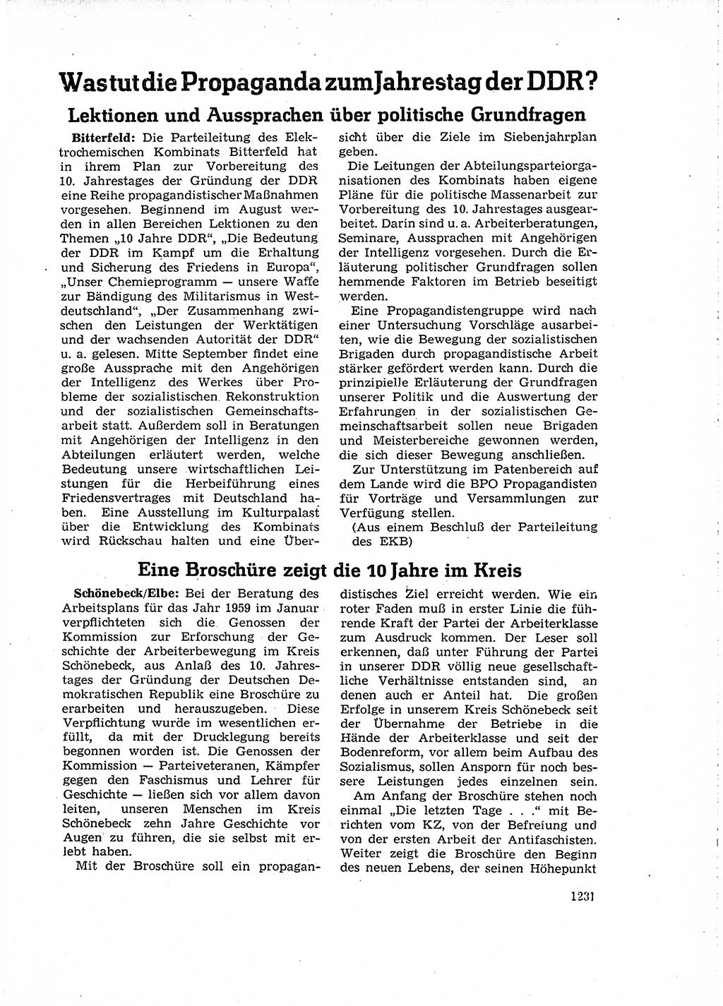 Neuer Weg (NW), Organ des Zentralkomitees (ZK) der SED (Sozialistische Einheitspartei Deutschlands) für Fragen des Parteiaufbaus und des Parteilebens, 14. Jahrgang [Deutsche Demokratische Republik (DDR)] 1959, Seite 1231 (NW ZK SED DDR 1959, S. 1231)