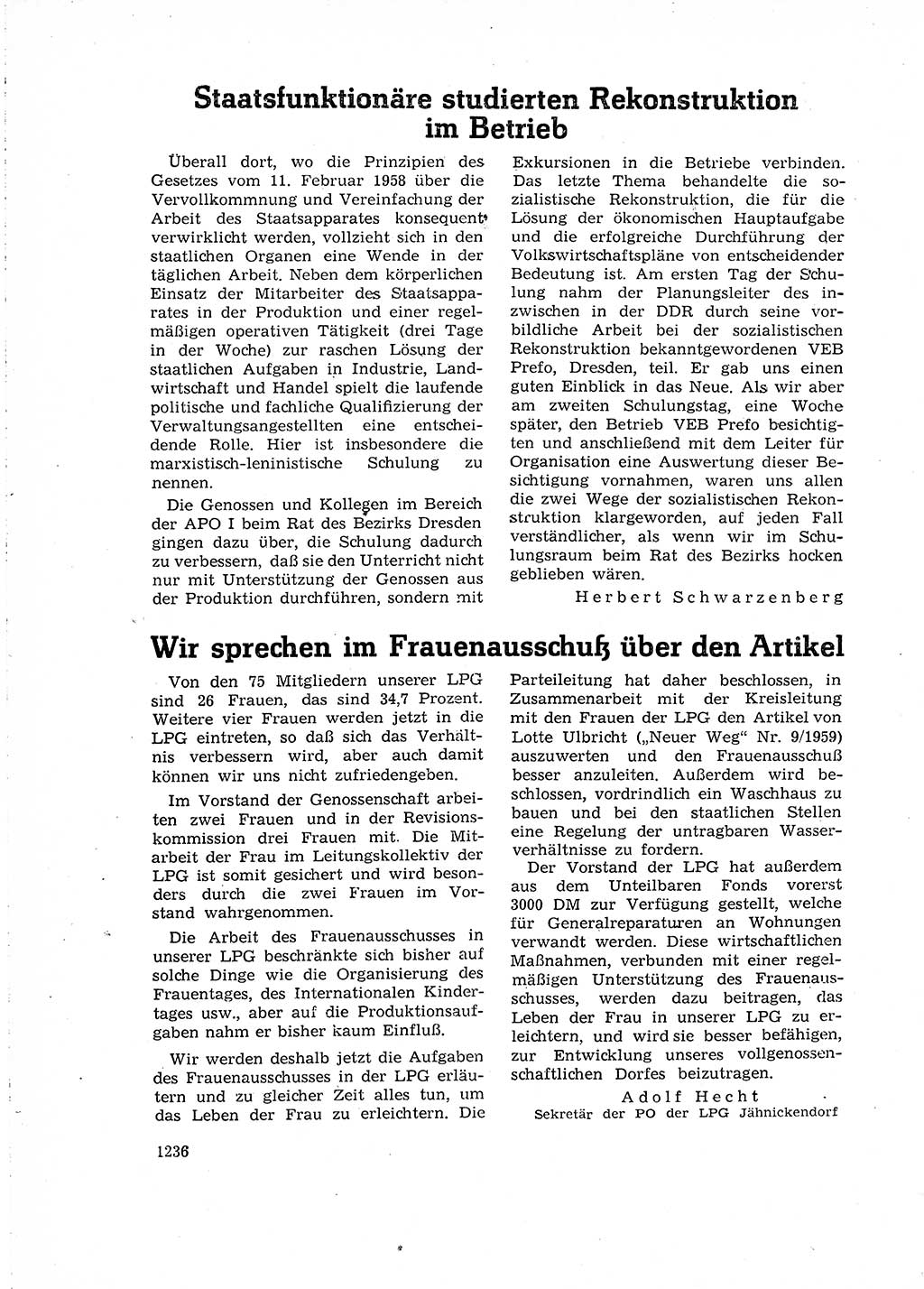 Neuer Weg (NW), Organ des Zentralkomitees (ZK) der SED (Sozialistische Einheitspartei Deutschlands) für Fragen des Parteiaufbaus und des Parteilebens, 14. Jahrgang [Deutsche Demokratische Republik (DDR)] 1959, Seite 1236 (NW ZK SED DDR 1959, S. 1236)