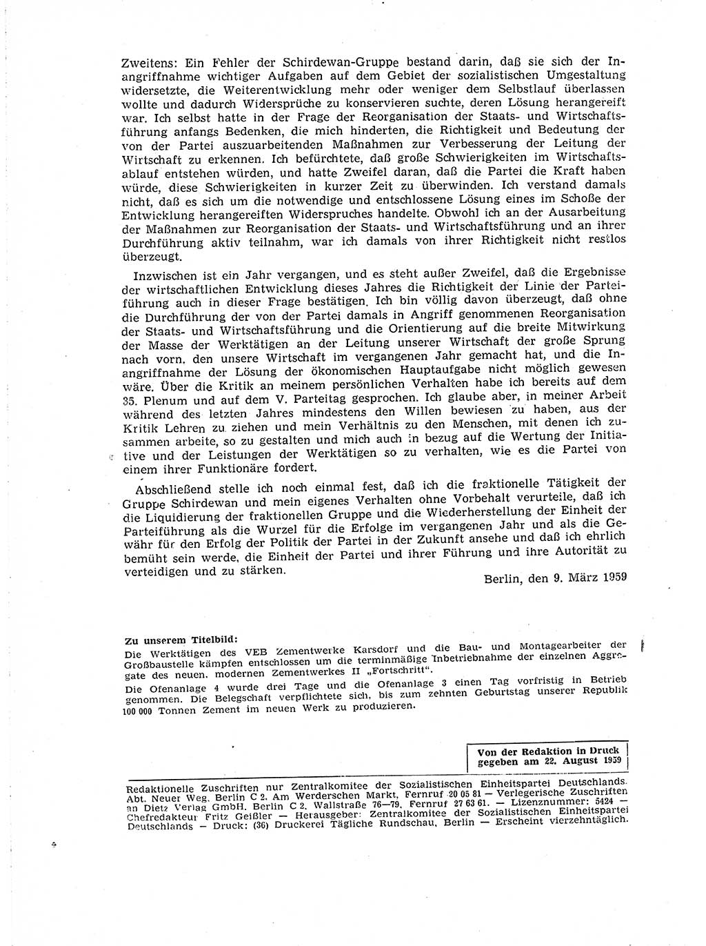 Neuer Weg (NW), Organ des Zentralkomitees (ZK) der SED (Sozialistische Einheitspartei Deutschlands) für Fragen des Parteiaufbaus und des Parteilebens, 14. Jahrgang [Deutsche Demokratische Republik (DDR)] 1959, Seite 1240 (NW ZK SED DDR 1959, S. 1240)