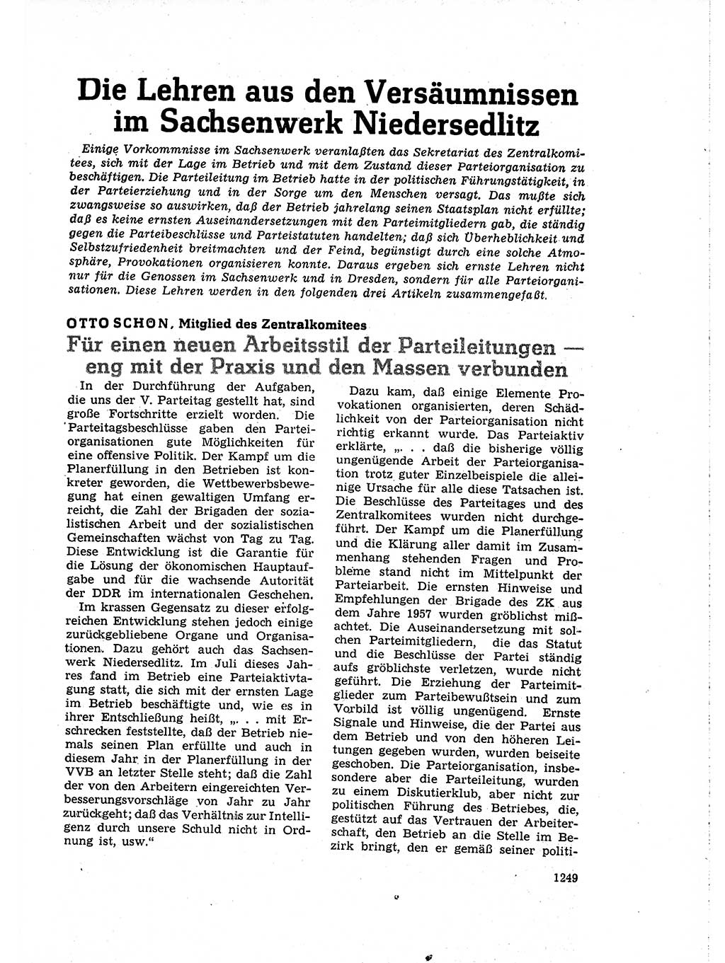 Neuer Weg (NW), Organ des Zentralkomitees (ZK) der SED (Sozialistische Einheitspartei Deutschlands) für Fragen des Parteiaufbaus und des Parteilebens, 14. Jahrgang [Deutsche Demokratische Republik (DDR)] 1959, Seite 1249 (NW ZK SED DDR 1959, S. 1249)