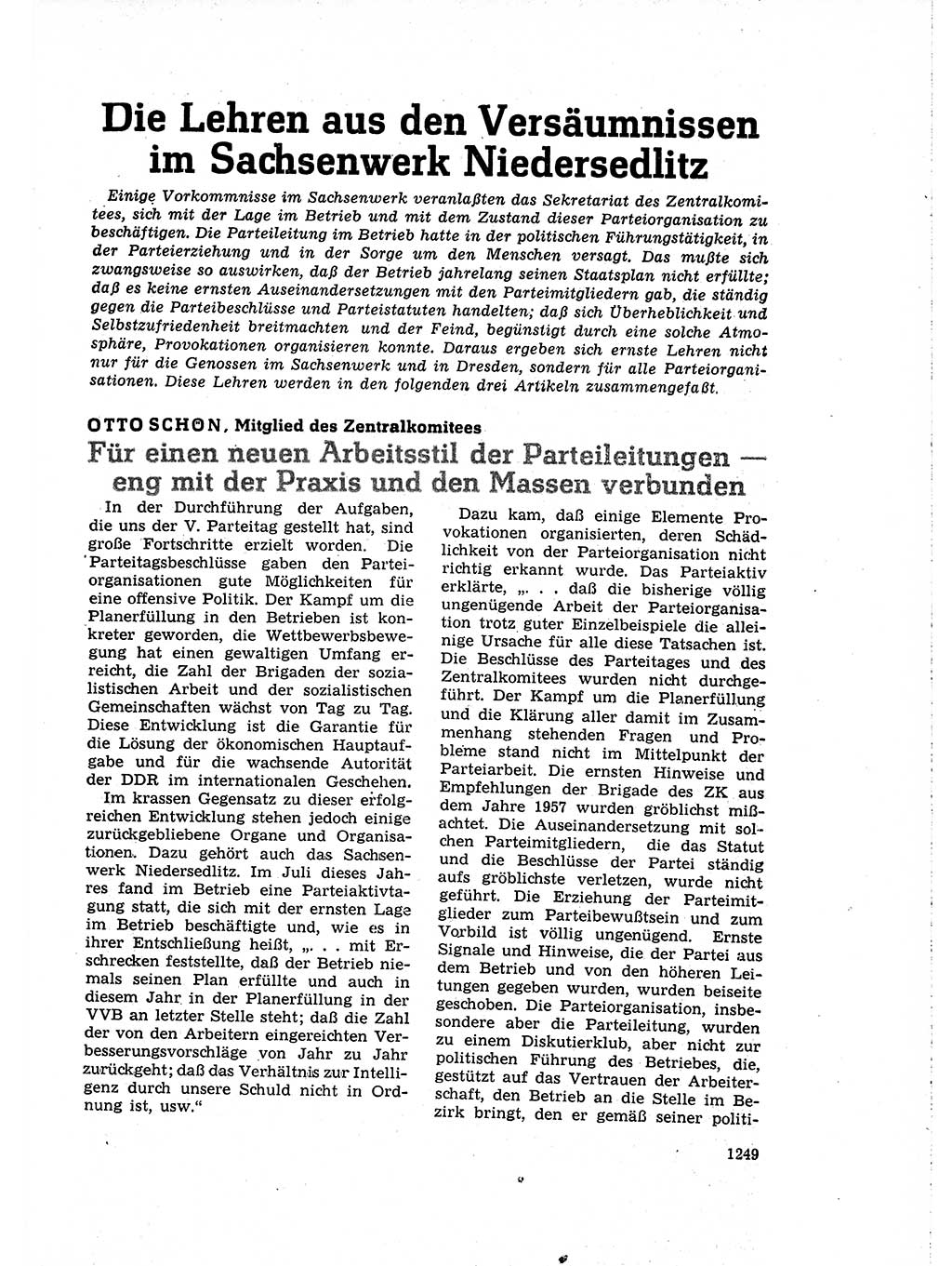 Neuer Weg (NW), Organ des Zentralkomitees (ZK) der SED (Sozialistische Einheitspartei Deutschlands) für Fragen des Parteiaufbaus und des Parteilebens, 14. Jahrgang [Deutsche Demokratische Republik (DDR)] 1959, Seite 1249 (NW ZK SED DDR 1959, S. 1249)