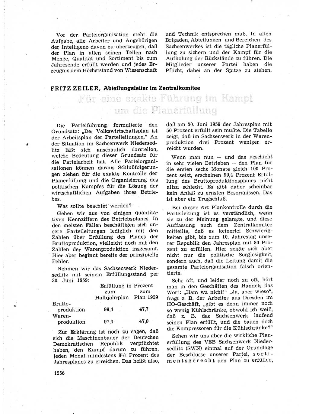 Neuer Weg (NW), Organ des Zentralkomitees (ZK) der SED (Sozialistische Einheitspartei Deutschlands) für Fragen des Parteiaufbaus und des Parteilebens, 14. Jahrgang [Deutsche Demokratische Republik (DDR)] 1959, Seite 1256 (NW ZK SED DDR 1959, S. 1256)