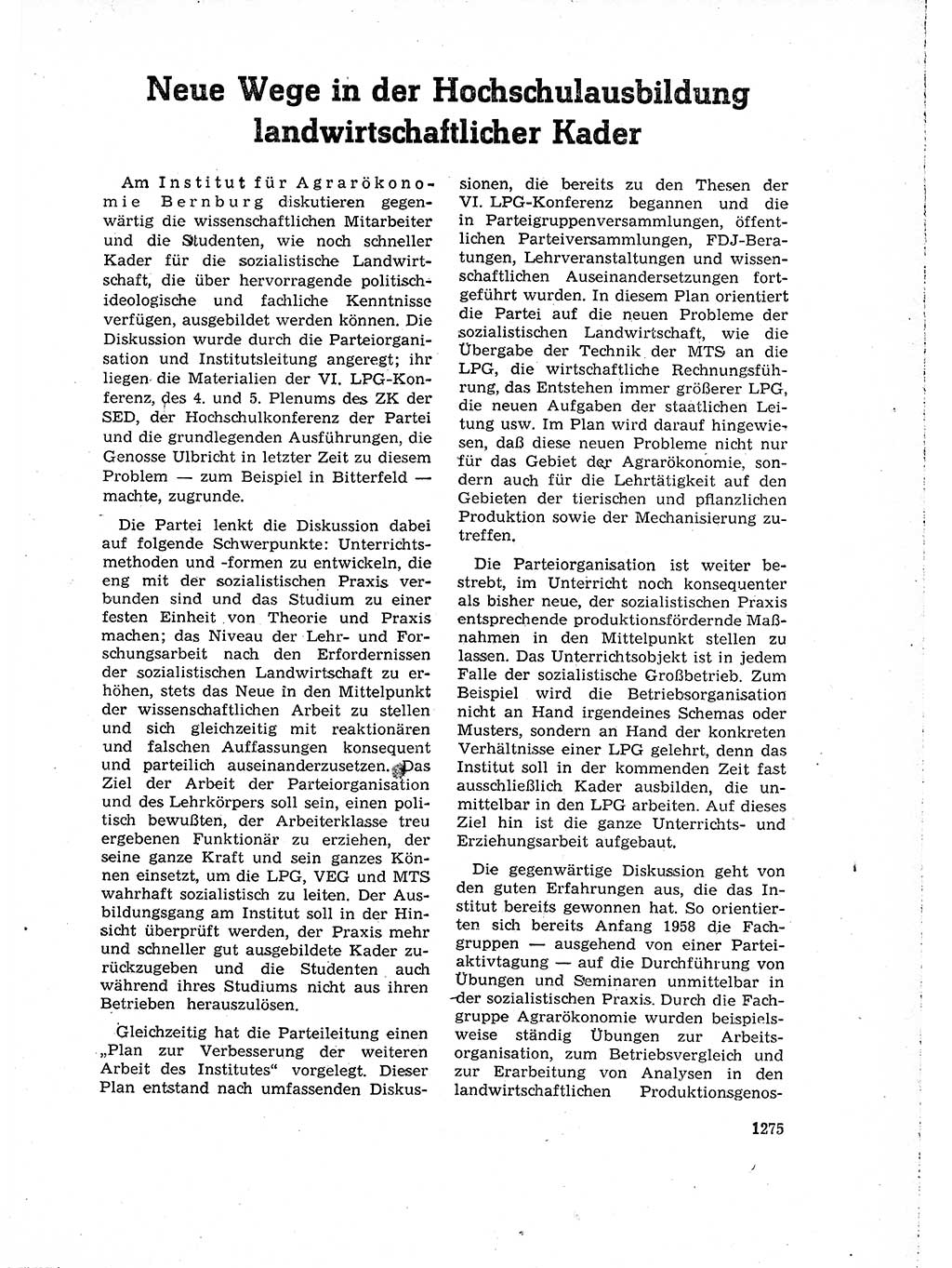 Neuer Weg (NW), Organ des Zentralkomitees (ZK) der SED (Sozialistische Einheitspartei Deutschlands) für Fragen des Parteiaufbaus und des Parteilebens, 14. Jahrgang [Deutsche Demokratische Republik (DDR)] 1959, Seite 1275 (NW ZK SED DDR 1959, S. 1275)