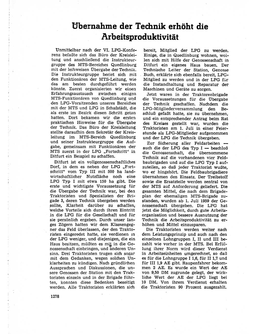 Neuer Weg (NW), Organ des Zentralkomitees (ZK) der SED (Sozialistische Einheitspartei Deutschlands) für Fragen des Parteiaufbaus und des Parteilebens, 14. Jahrgang [Deutsche Demokratische Republik (DDR)] 1959, Seite 1278 (NW ZK SED DDR 1959, S. 1278)