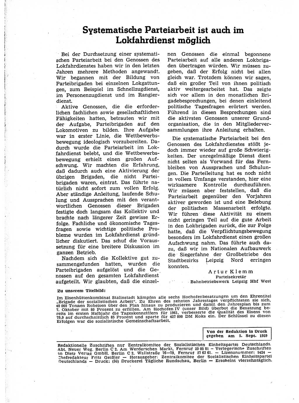 Neuer Weg (NW), Organ des Zentralkomitees (ZK) der SED (Sozialistische Einheitspartei Deutschlands) für Fragen des Parteiaufbaus und des Parteilebens, 14. Jahrgang [Deutsche Demokratische Republik (DDR)] 1959, Seite 1288 (NW ZK SED DDR 1959, S. 1288)