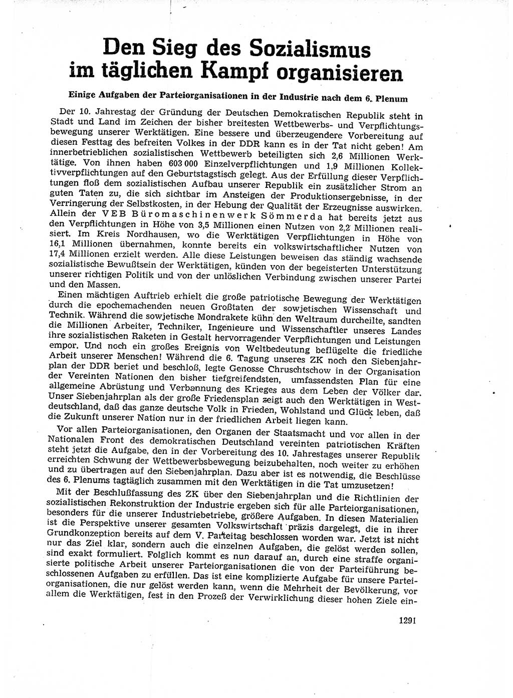 Neuer Weg (NW), Organ des Zentralkomitees (ZK) der SED (Sozialistische Einheitspartei Deutschlands) für Fragen des Parteiaufbaus und des Parteilebens, 14. Jahrgang [Deutsche Demokratische Republik (DDR)] 1959, Seite 1291 (NW ZK SED DDR 1959, S. 1291)