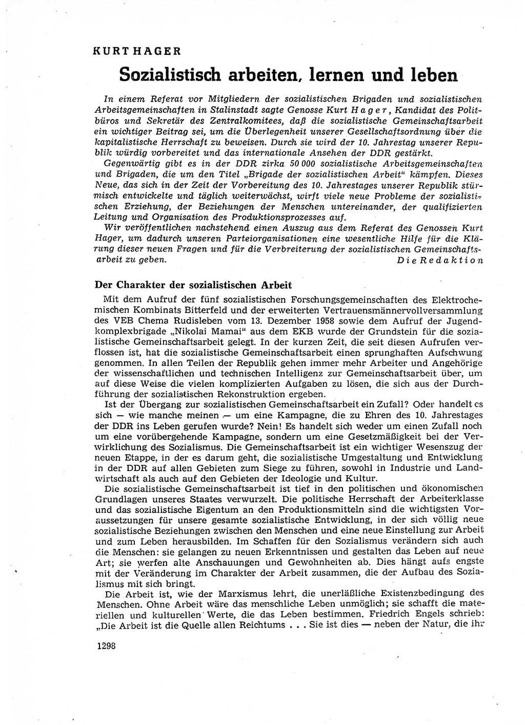 Neuer Weg (NW), Organ des Zentralkomitees (ZK) der SED (Sozialistische Einheitspartei Deutschlands) für Fragen des Parteiaufbaus und des Parteilebens, 14. Jahrgang [Deutsche Demokratische Republik (DDR)] 1959, Seite 1298 (NW ZK SED DDR 1959, S. 1298)