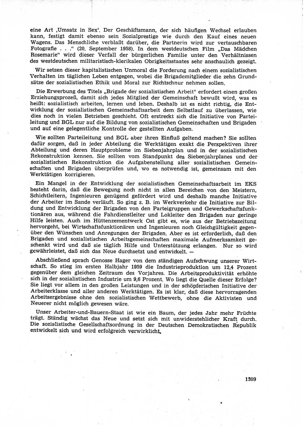 Neuer Weg (NW), Organ des Zentralkomitees (ZK) der SED (Sozialistische Einheitspartei Deutschlands) für Fragen des Parteiaufbaus und des Parteilebens, 14. Jahrgang [Deutsche Demokratische Republik (DDR)] 1959, Seite 1309 (NW ZK SED DDR 1959, S. 1309)