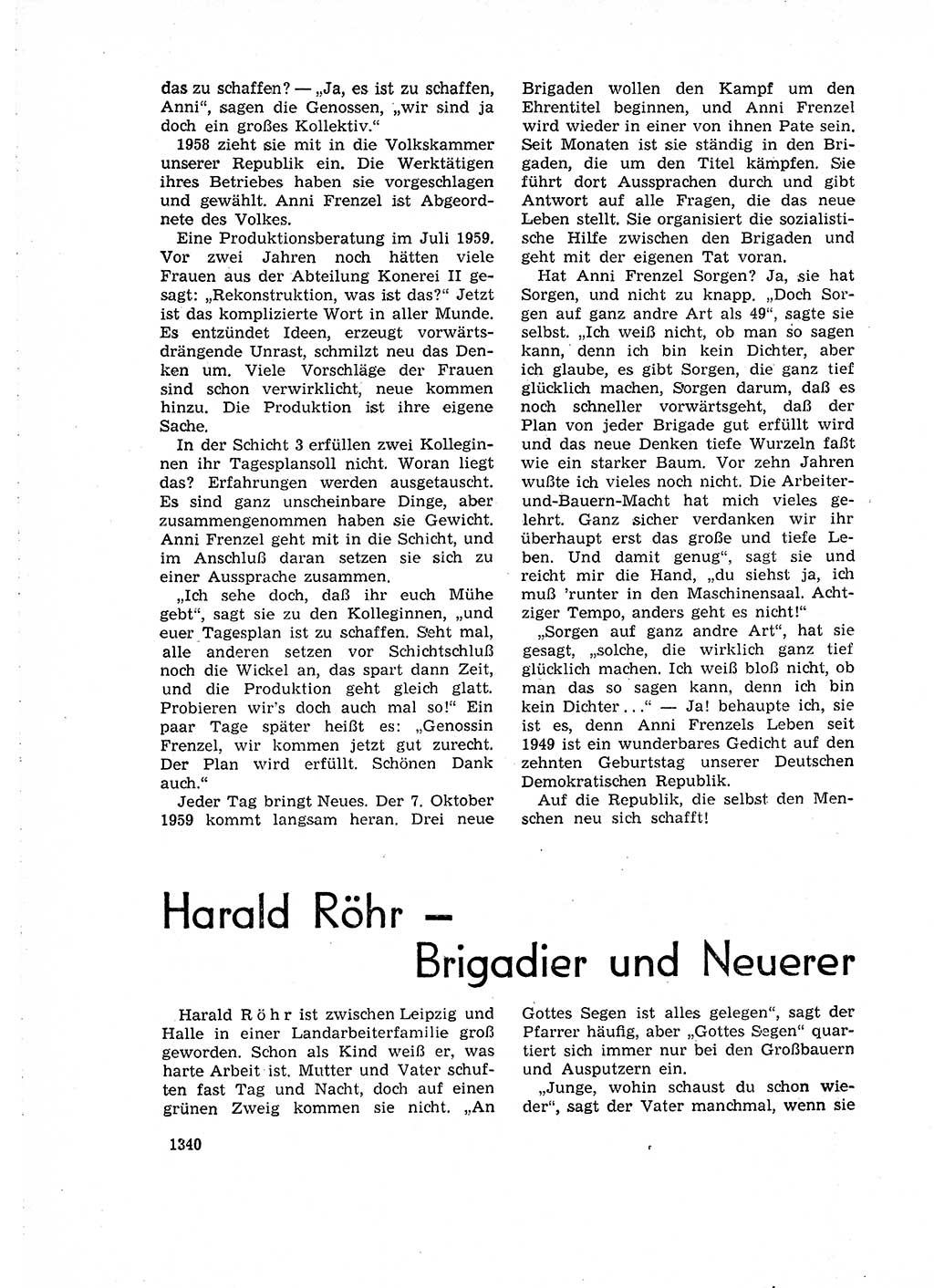 Neuer Weg (NW), Organ des Zentralkomitees (ZK) der SED (Sozialistische Einheitspartei Deutschlands) für Fragen des Parteiaufbaus und des Parteilebens, 14. Jahrgang [Deutsche Demokratische Republik (DDR)] 1959, Seite 1340 (NW ZK SED DDR 1959, S. 1340)