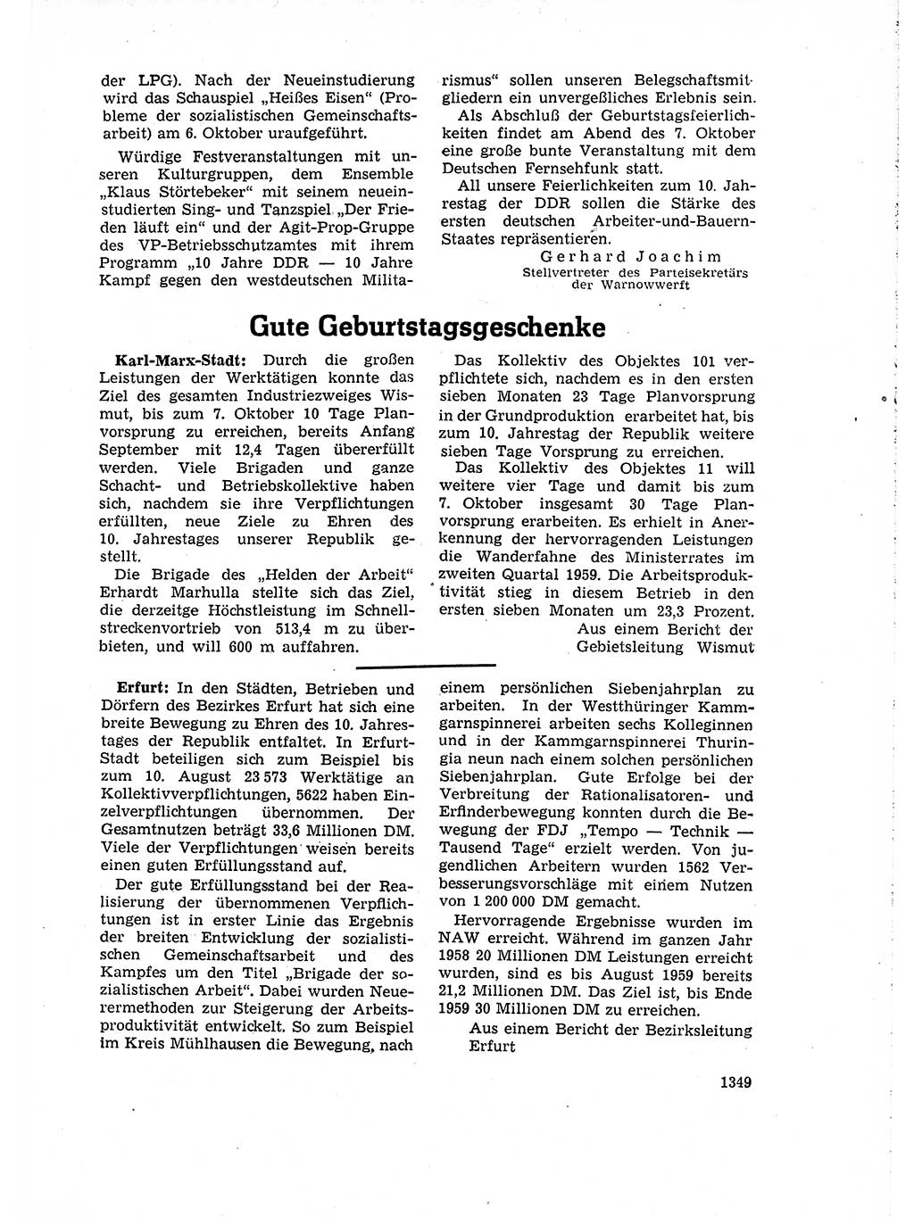 Neuer Weg (NW), Organ des Zentralkomitees (ZK) der SED (Sozialistische Einheitspartei Deutschlands) für Fragen des Parteiaufbaus und des Parteilebens, 14. Jahrgang [Deutsche Demokratische Republik (DDR)] 1959, Seite 1349 (NW ZK SED DDR 1959, S. 1349)