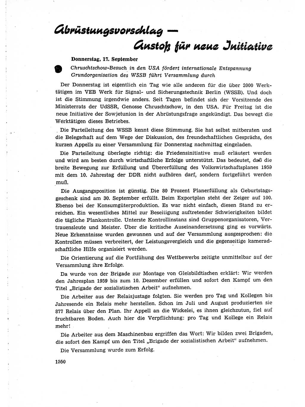 Neuer Weg (NW), Organ des Zentralkomitees (ZK) der SED (Sozialistische Einheitspartei Deutschlands) für Fragen des Parteiaufbaus und des Parteilebens, 14. Jahrgang [Deutsche Demokratische Republik (DDR)] 1959, Seite 1350 (NW ZK SED DDR 1959, S. 1350)