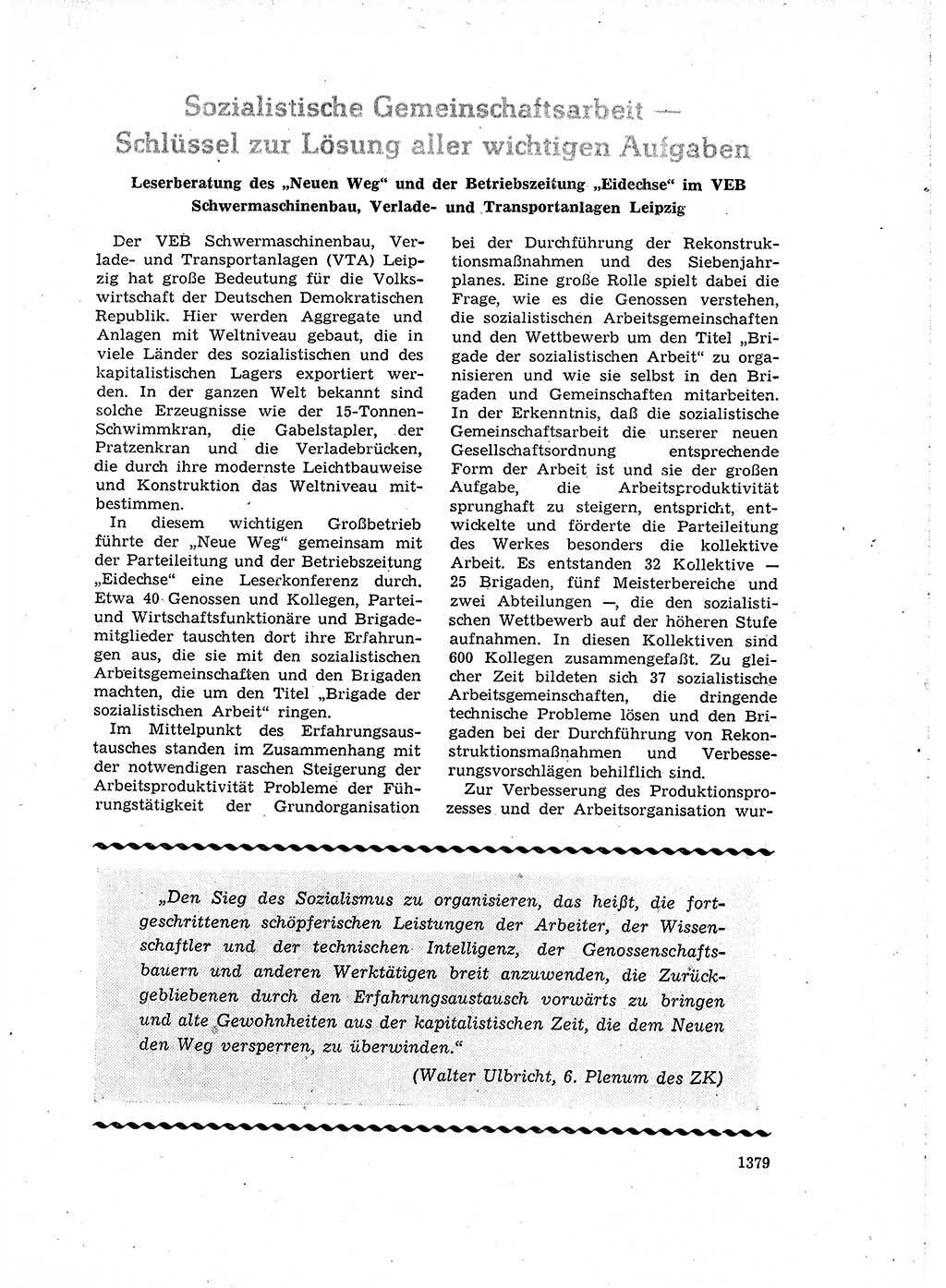 Neuer Weg (NW), Organ des Zentralkomitees (ZK) der SED (Sozialistische Einheitspartei Deutschlands) für Fragen des Parteiaufbaus und des Parteilebens, 14. Jahrgang [Deutsche Demokratische Republik (DDR)] 1959, Seite 1379 (NW ZK SED DDR 1959, S. 1379)