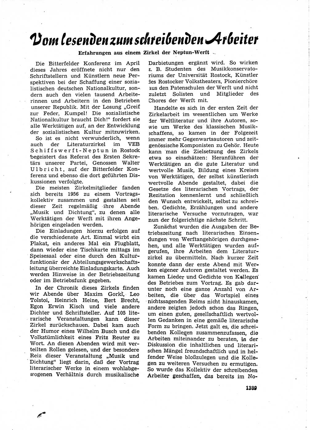 Neuer Weg (NW), Organ des Zentralkomitees (ZK) der SED (Sozialistische Einheitspartei Deutschlands) für Fragen des Parteiaufbaus und des Parteilebens, 14. Jahrgang [Deutsche Demokratische Republik (DDR)] 1959, Seite 1389 (NW ZK SED DDR 1959, S. 1389)