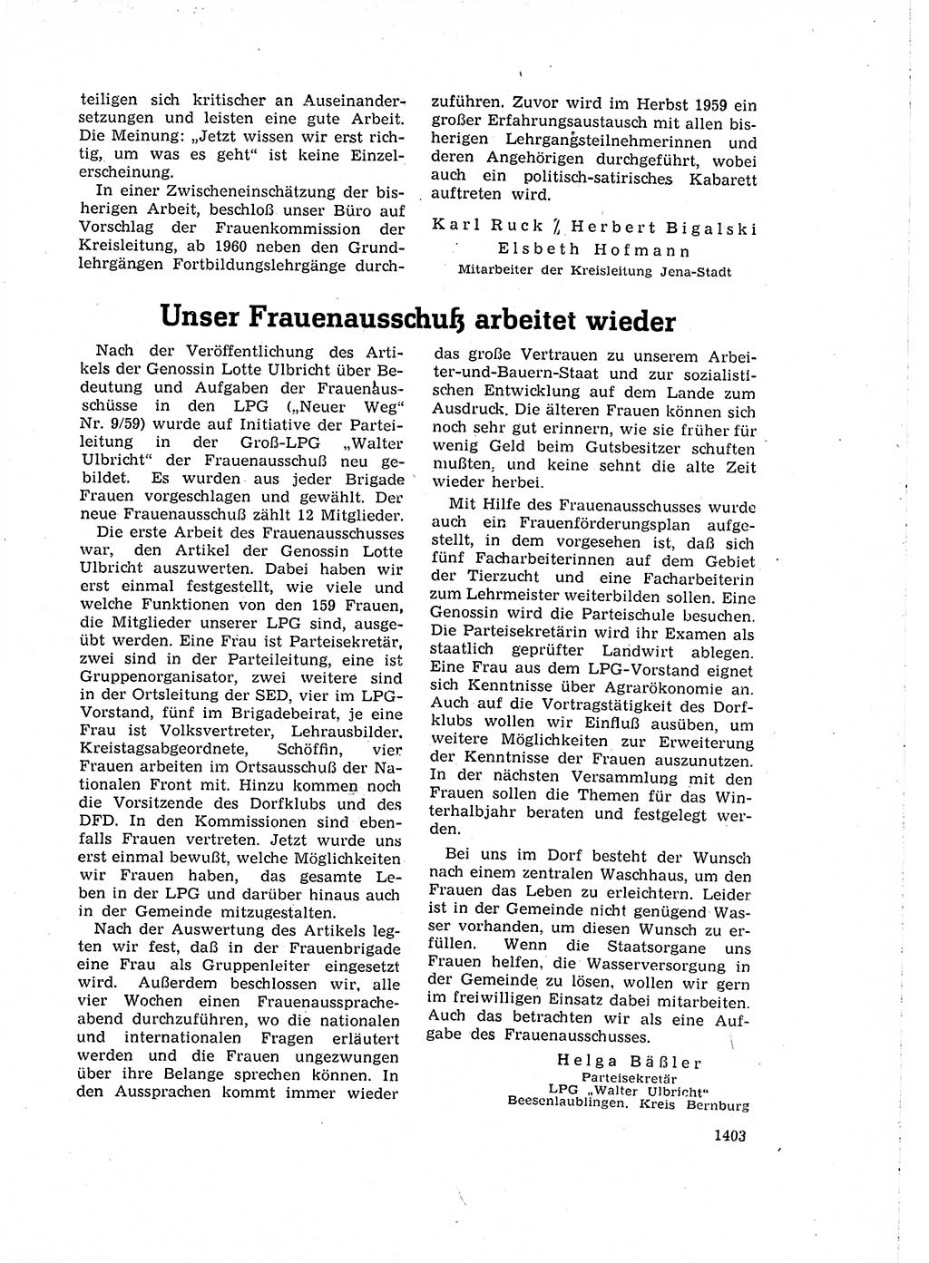Neuer Weg (NW), Organ des Zentralkomitees (ZK) der SED (Sozialistische Einheitspartei Deutschlands) für Fragen des Parteiaufbaus und des Parteilebens, 14. Jahrgang [Deutsche Demokratische Republik (DDR)] 1959, Seite 1403 (NW ZK SED DDR 1959, S. 1403)