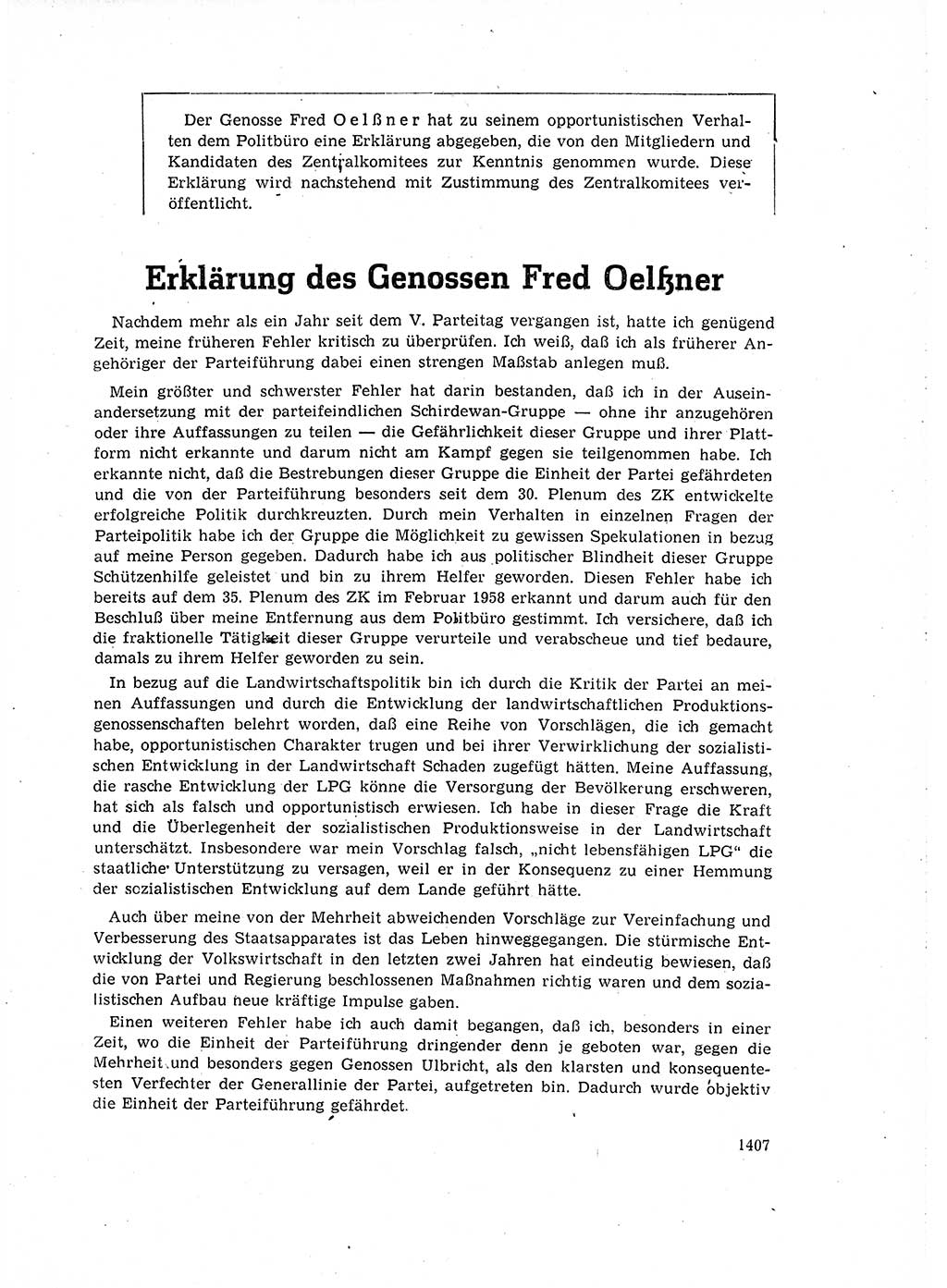 Neuer Weg (NW), Organ des Zentralkomitees (ZK) der SED (Sozialistische Einheitspartei Deutschlands) fÃ¼r Fragen des Parteiaufbaus und des Parteilebens, 14. Jahrgang [Deutsche Demokratische Republik (DDR)] 1959, Seite 1407 (NW ZK SED DDR 1959, S. 1407)