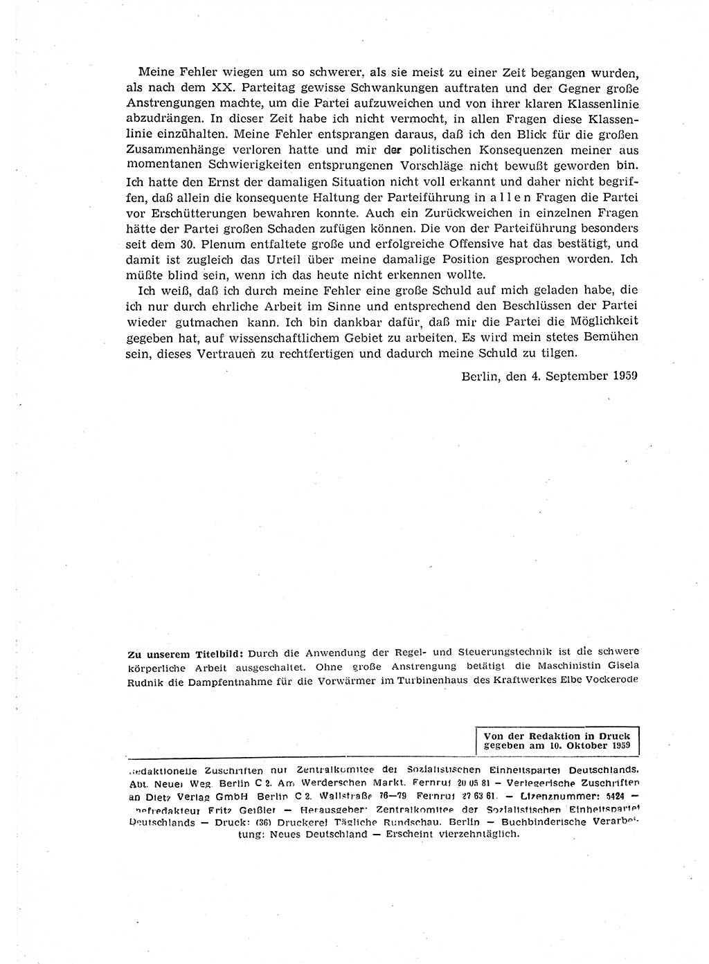 Neuer Weg (NW), Organ des Zentralkomitees (ZK) der SED (Sozialistische Einheitspartei Deutschlands) für Fragen des Parteiaufbaus und des Parteilebens, 14. Jahrgang [Deutsche Demokratische Republik (DDR)] 1959, Seite 1408 (NW ZK SED DDR 1959, S. 1408)