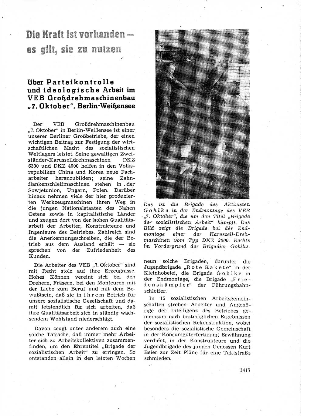 Neuer Weg (NW), Organ des Zentralkomitees (ZK) der SED (Sozialistische Einheitspartei Deutschlands) für Fragen des Parteiaufbaus und des Parteilebens, 14. Jahrgang [Deutsche Demokratische Republik (DDR)] 1959, Seite 1417 (NW ZK SED DDR 1959, S. 1417)