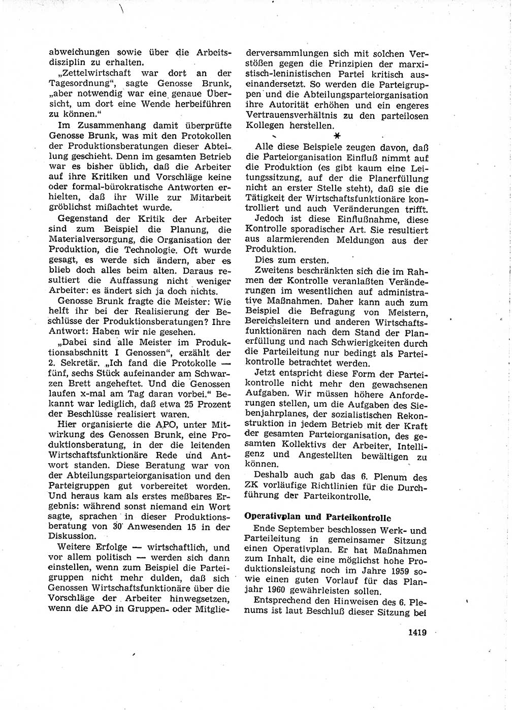 Neuer Weg (NW), Organ des Zentralkomitees (ZK) der SED (Sozialistische Einheitspartei Deutschlands) für Fragen des Parteiaufbaus und des Parteilebens, 14. Jahrgang [Deutsche Demokratische Republik (DDR)] 1959, Seite 1419 (NW ZK SED DDR 1959, S. 1419)