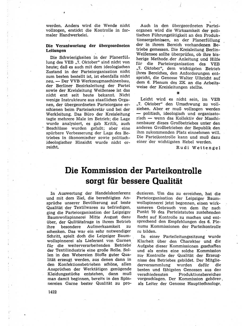 Neuer Weg (NW), Organ des Zentralkomitees (ZK) der SED (Sozialistische Einheitspartei Deutschlands) für Fragen des Parteiaufbaus und des Parteilebens, 14. Jahrgang [Deutsche Demokratische Republik (DDR)] 1959, Seite 1422 (NW ZK SED DDR 1959, S. 1422)