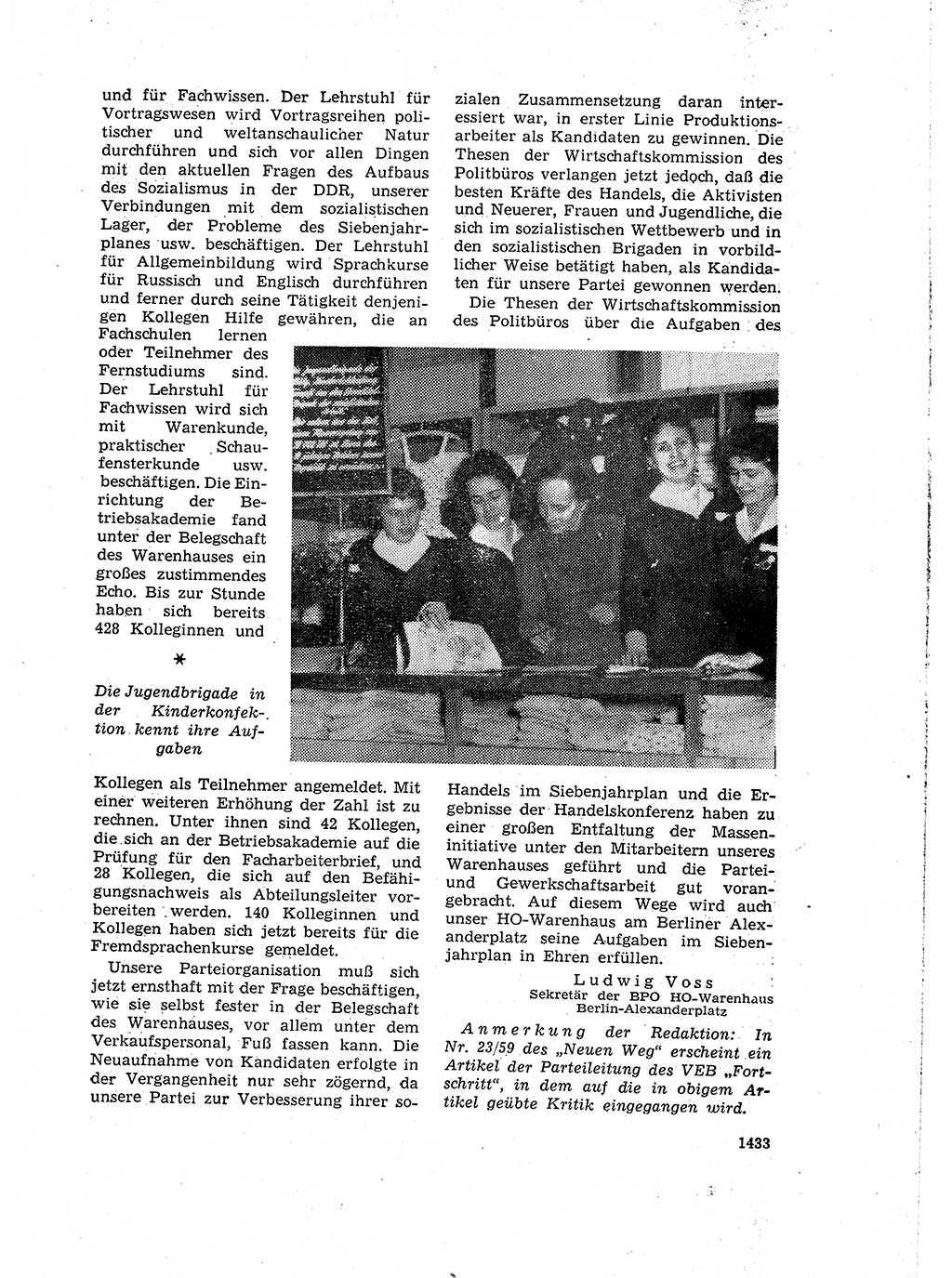 Neuer Weg (NW), Organ des Zentralkomitees (ZK) der SED (Sozialistische Einheitspartei Deutschlands) für Fragen des Parteiaufbaus und des Parteilebens, 14. Jahrgang [Deutsche Demokratische Republik (DDR)] 1959, Seite 1433 (NW ZK SED DDR 1959, S. 1433)