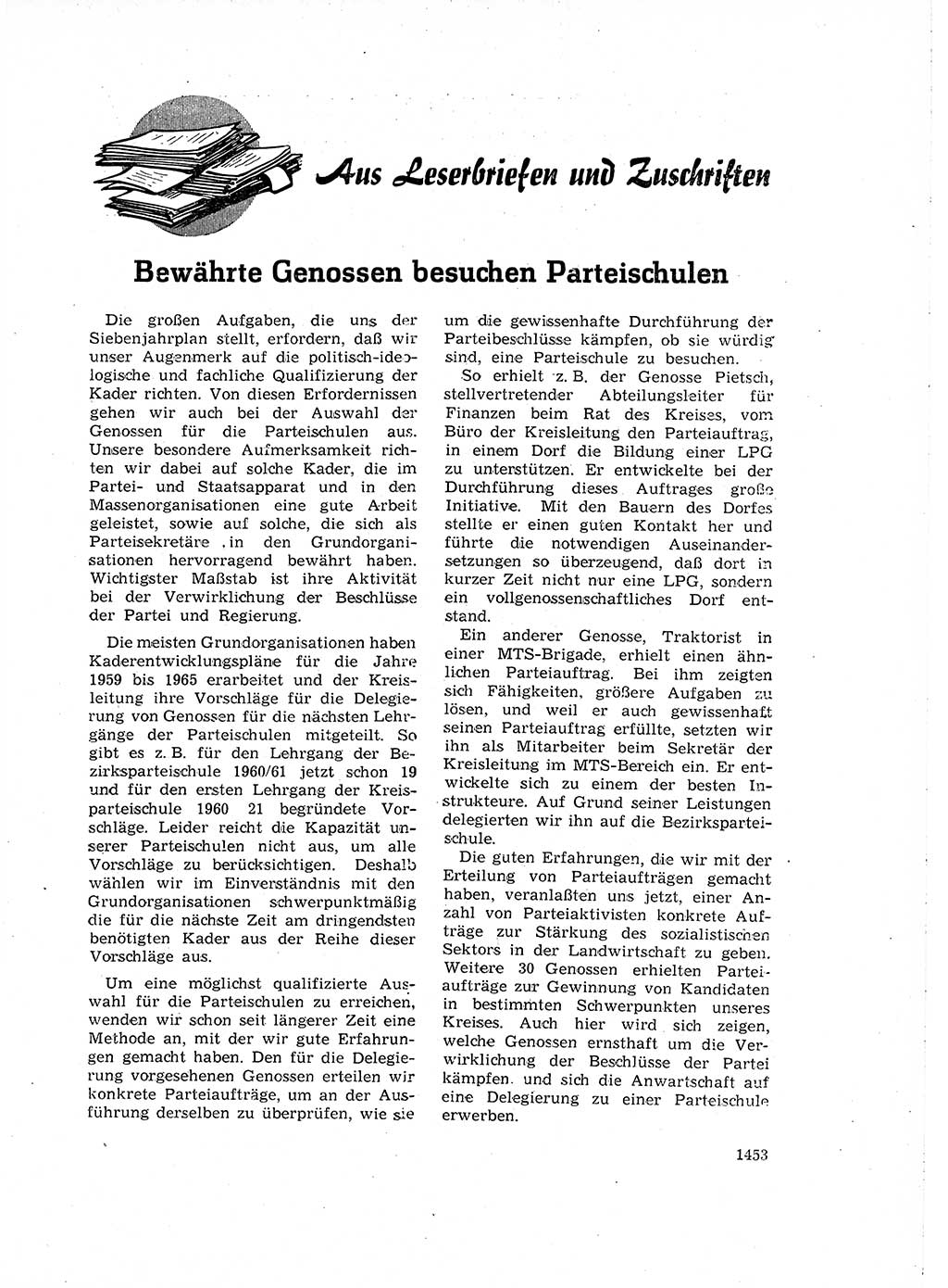 Neuer Weg (NW), Organ des Zentralkomitees (ZK) der SED (Sozialistische Einheitspartei Deutschlands) für Fragen des Parteiaufbaus und des Parteilebens, 14. Jahrgang [Deutsche Demokratische Republik (DDR)] 1959, Seite 1453 (NW ZK SED DDR 1959, S. 1453)
