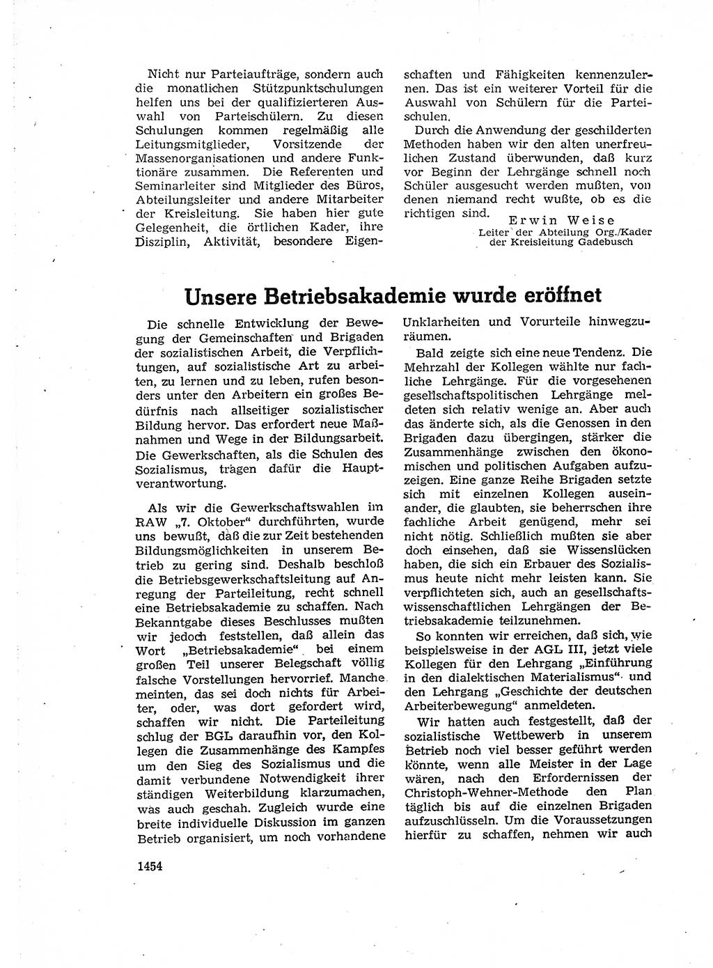 Neuer Weg (NW), Organ des Zentralkomitees (ZK) der SED (Sozialistische Einheitspartei Deutschlands) für Fragen des Parteiaufbaus und des Parteilebens, 14. Jahrgang [Deutsche Demokratische Republik (DDR)] 1959, Seite 1454 (NW ZK SED DDR 1959, S. 1454)