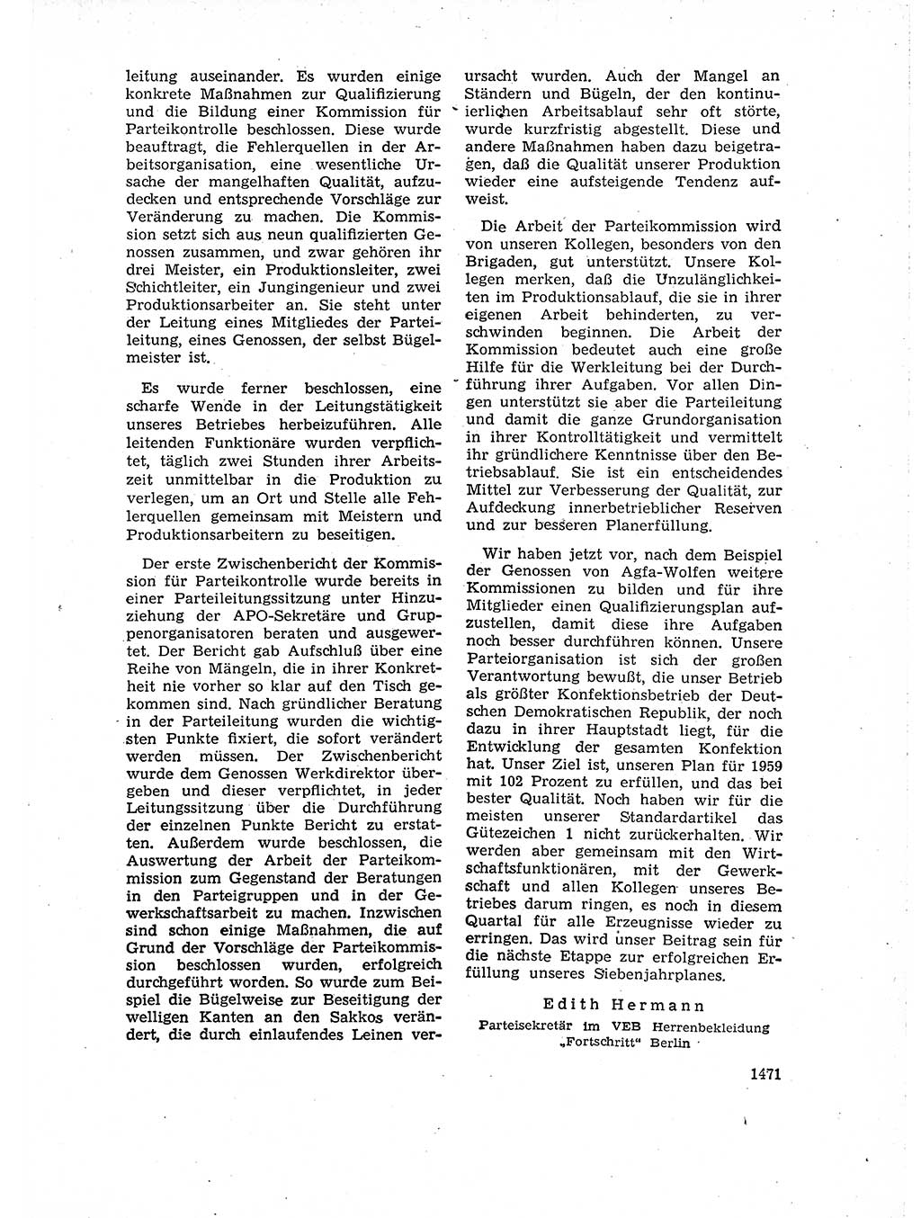 Neuer Weg (NW), Organ des Zentralkomitees (ZK) der SED (Sozialistische Einheitspartei Deutschlands) für Fragen des Parteiaufbaus und des Parteilebens, 14. Jahrgang [Deutsche Demokratische Republik (DDR)] 1959, Seite 1471 (NW ZK SED DDR 1959, S. 1471)