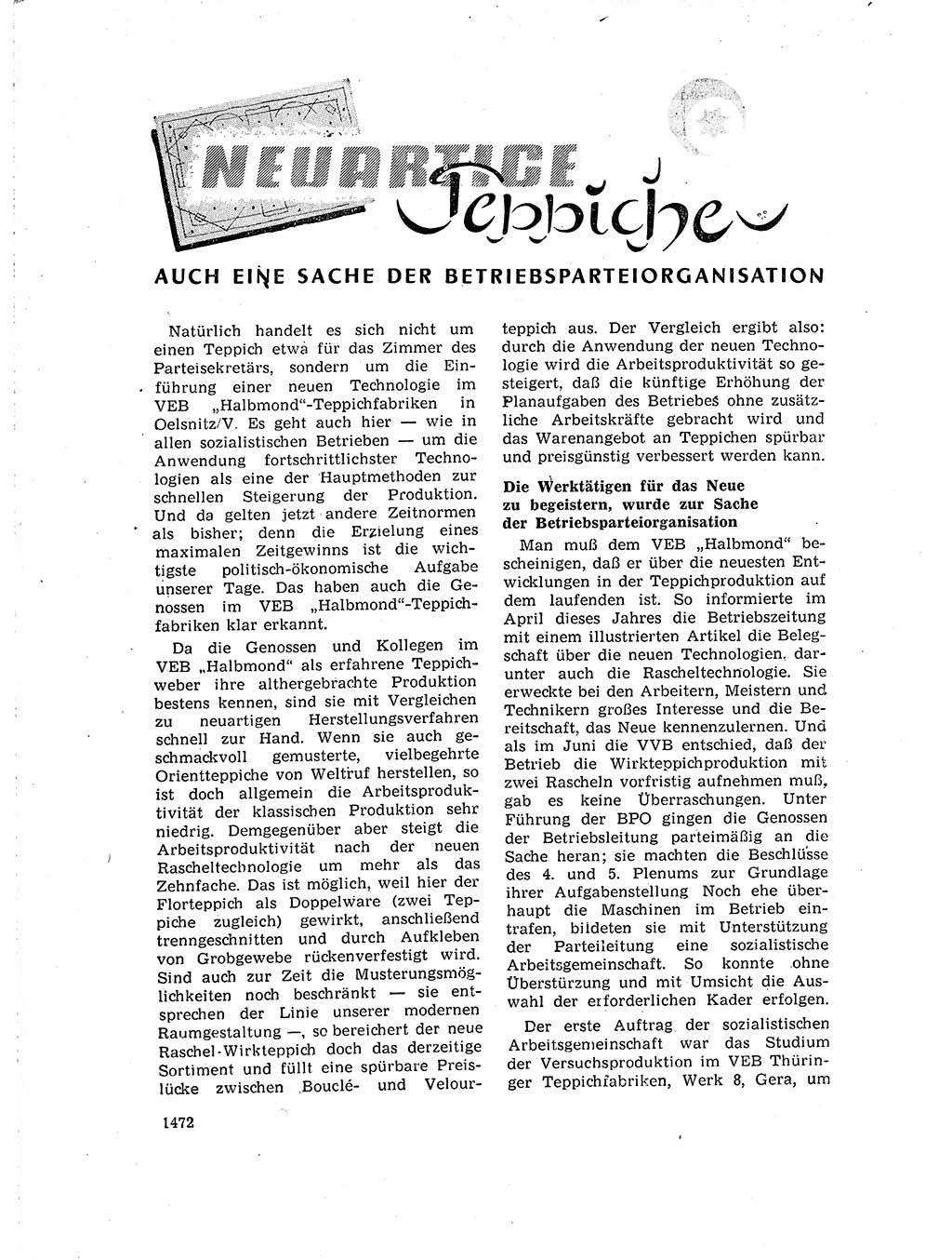 Neuer Weg (NW), Organ des Zentralkomitees (ZK) der SED (Sozialistische Einheitspartei Deutschlands) für Fragen des Parteiaufbaus und des Parteilebens, 14. Jahrgang [Deutsche Demokratische Republik (DDR)] 1959, Seite 1472 (NW ZK SED DDR 1959, S. 1472)