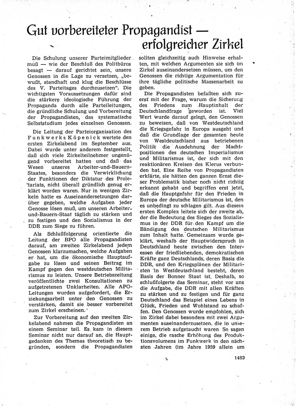 Neuer Weg (NW), Organ des Zentralkomitees (ZK) der SED (Sozialistische Einheitspartei Deutschlands) für Fragen des Parteiaufbaus und des Parteilebens, 14. Jahrgang [Deutsche Demokratische Republik (DDR)] 1959, Seite 1489 (NW ZK SED DDR 1959, S. 1489)