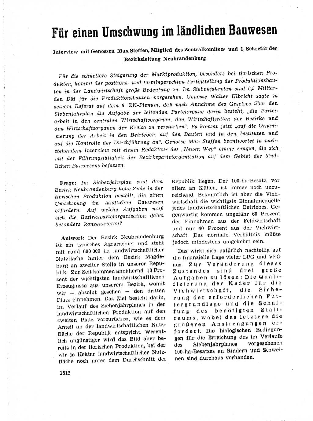Neuer Weg (NW), Organ des Zentralkomitees (ZK) der SED (Sozialistische Einheitspartei Deutschlands) für Fragen des Parteiaufbaus und des Parteilebens, 14. Jahrgang [Deutsche Demokratische Republik (DDR)] 1959, Seite 1512 (NW ZK SED DDR 1959, S. 1512)