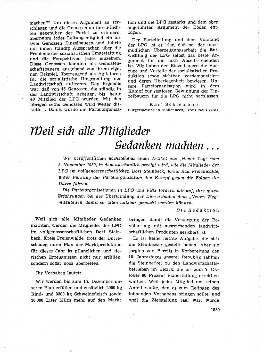 Neuer Weg (NW), Organ des Zentralkomitees (ZK) der SED (Sozialistische Einheitspartei Deutschlands) für Fragen des Parteiaufbaus und des Parteilebens, 14. Jahrgang [Deutsche Demokratische Republik (DDR)] 1959, Seite 1539 (NW ZK SED DDR 1959, S. 1539)