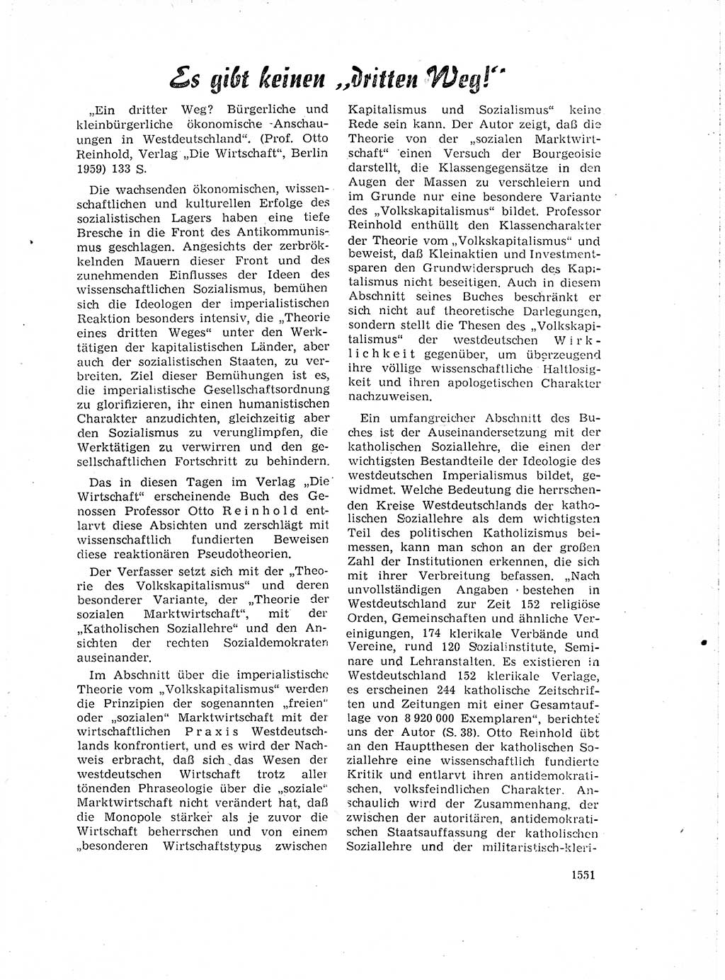 Neuer Weg (NW), Organ des Zentralkomitees (ZK) der SED (Sozialistische Einheitspartei Deutschlands) für Fragen des Parteiaufbaus und des Parteilebens, 14. Jahrgang [Deutsche Demokratische Republik (DDR)] 1959, Seite 1551 (NW ZK SED DDR 1959, S. 1551)