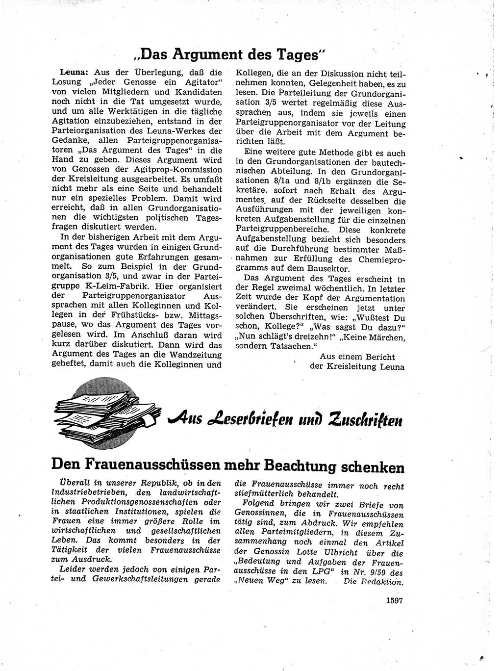 Neuer Weg (NW), Organ des Zentralkomitees (ZK) der SED (Sozialistische Einheitspartei Deutschlands) für Fragen des Parteiaufbaus und des Parteilebens, 14. Jahrgang [Deutsche Demokratische Republik (DDR)] 1959, Seite 1597 (NW ZK SED DDR 1959, S. 1597)