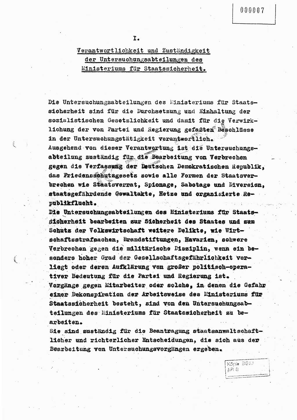 Richtlinie 4/59 für die Arbeit der Untersuchungsabteilungen des Ministeriums für Staatssicherheit, Ministerium für Staatssicherheit (MfS) [Deutsche Demokratische Republik (DDR)], Der Minister, Berlin 1959, Blatt 7 (RL 4/59 DDR MfS Min. /59 1959, Bl. 7)