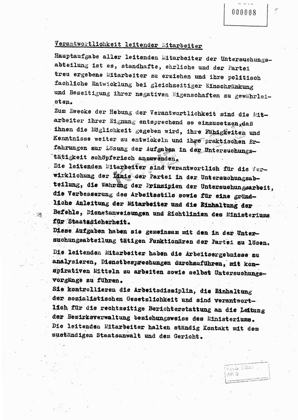 Richtlinie 4/59 für die Arbeit der Untersuchungsabteilungen des Ministeriums für Staatssicherheit, Ministerium für Staatssicherheit (MfS) [Deutsche Demokratische Republik (DDR)], Der Minister, Berlin 1959, Blatt 8 (RL 4/59 DDR MfS Min. /59 1959, Bl. 8)