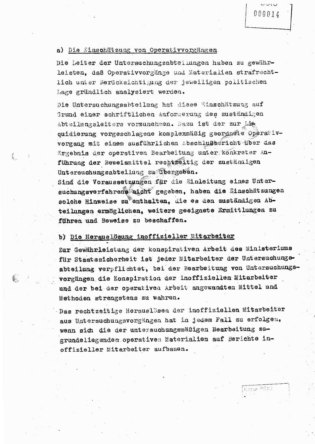 Richtlinie 4/59 für die Arbeit der Untersuchungsabteilungen des Ministeriums für Staatssicherheit, Ministerium für Staatssicherheit (MfS) [Deutsche Demokratische Republik (DDR)], Der Minister, Berlin 1959, Blatt 14 (RL 4/59 DDR MfS Min. /59 1959, Bl. 14)