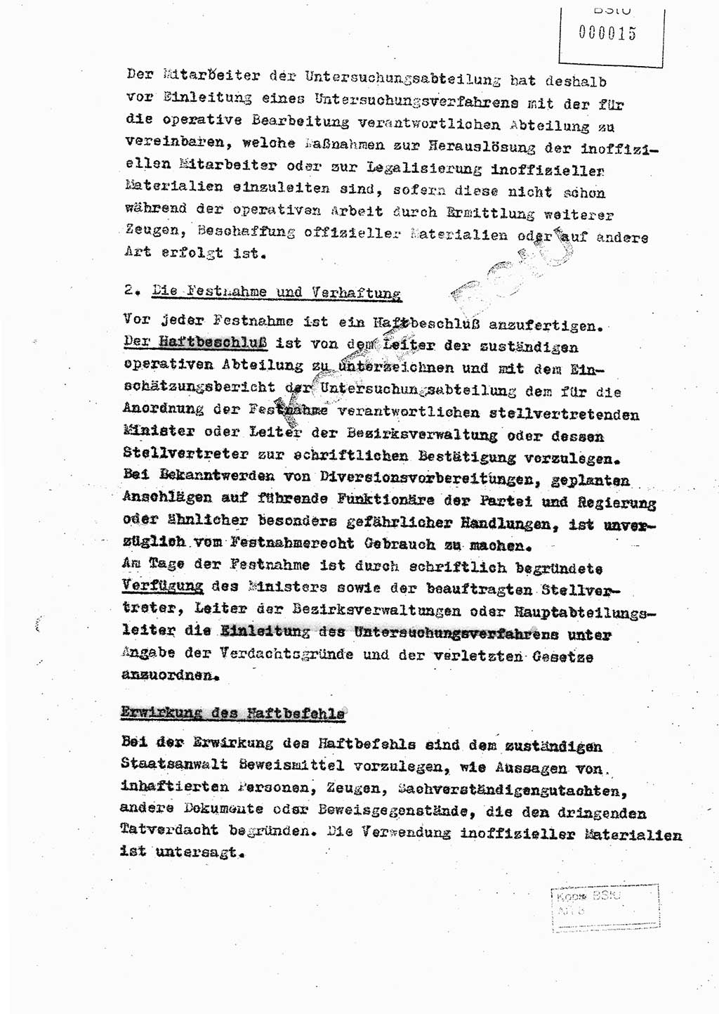 Richtlinie 4/59 für die Arbeit der Untersuchungsabteilungen des Ministeriums für Staatssicherheit, Ministerium für Staatssicherheit (MfS) [Deutsche Demokratische Republik (DDR)], Der Minister, Berlin 1959, Blatt 15 (RL 4/59 DDR MfS Min. /59 1959, Bl. 15)