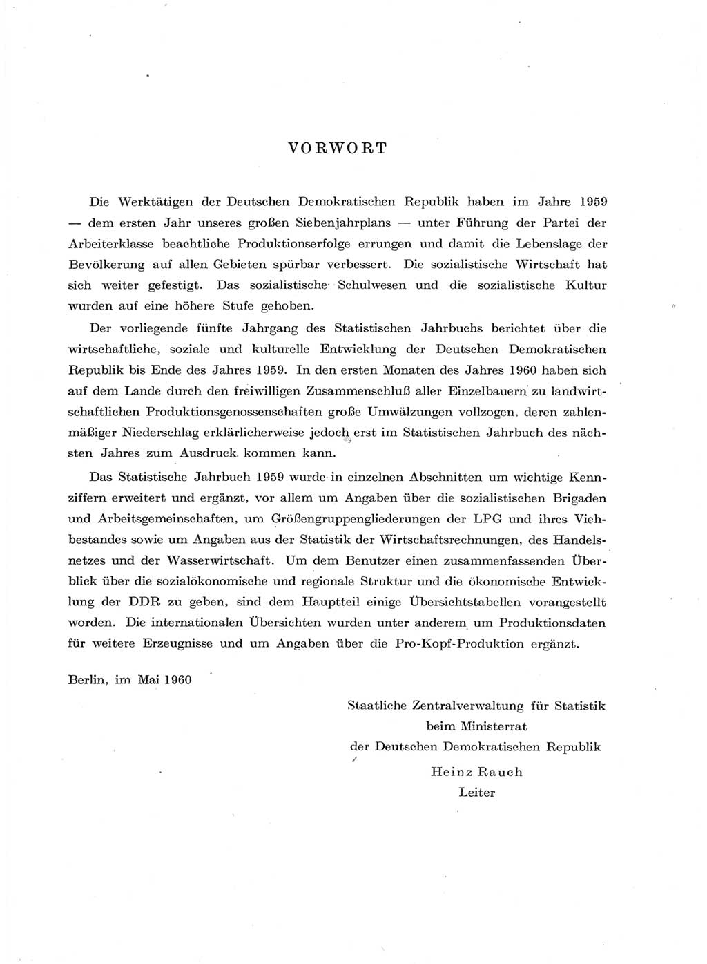 Statistisches Jahrbuch der Deutschen Demokratischen Republik (DDR) 1959, Seite 5 (Stat. Jb. DDR 1959, S. 5)