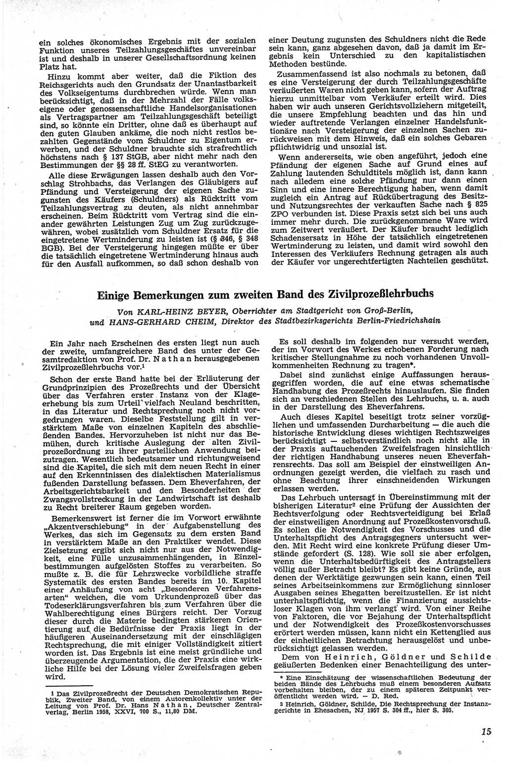 Neue Justiz (NJ), Zeitschrift für Recht und Rechtswissenschaft [Deutsche Demokratische Republik (DDR)], 13. Jahrgang 1959, Seite 15 (NJ DDR 1959, S. 15)