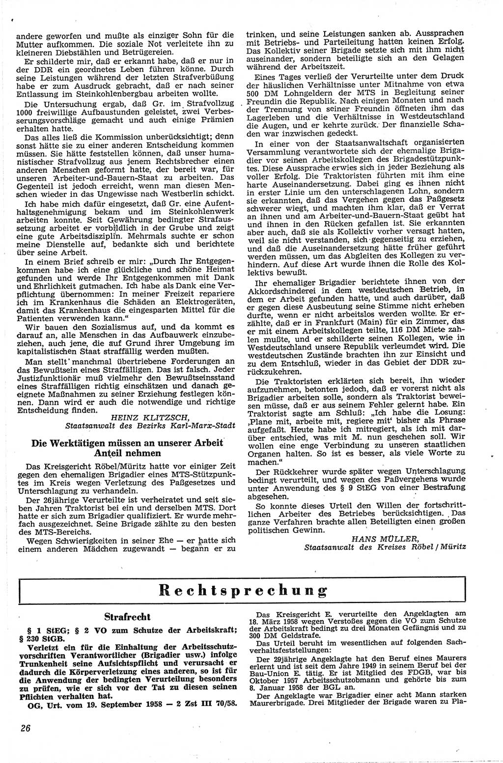 Neue Justiz (NJ), Zeitschrift für Recht und Rechtswissenschaft [Deutsche Demokratische Republik (DDR)], 13. Jahrgang 1959, Seite 26 (NJ DDR 1959, S. 26)