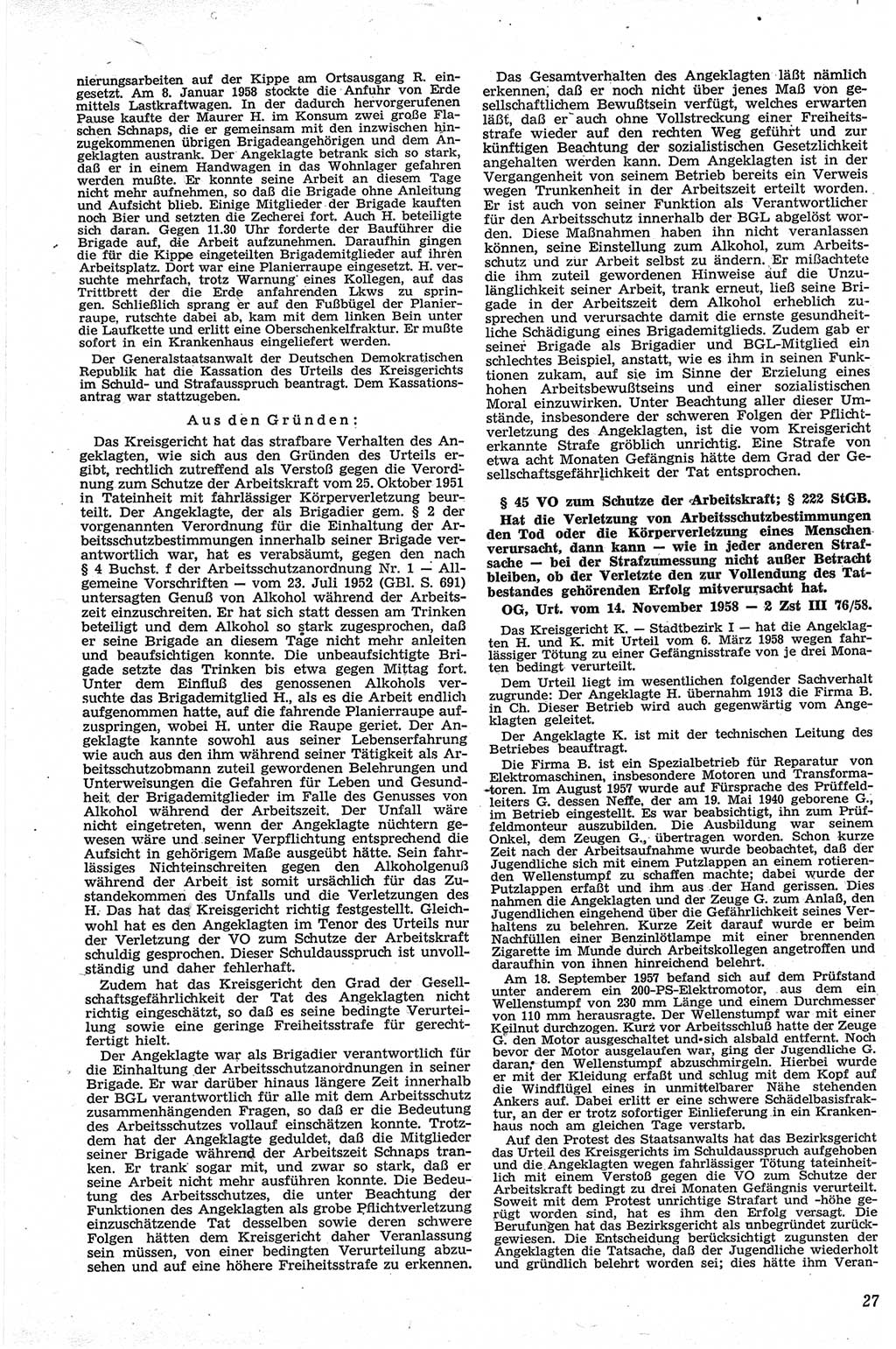 Neue Justiz (NJ), Zeitschrift für Recht und Rechtswissenschaft [Deutsche Demokratische Republik (DDR)], 13. Jahrgang 1959, Seite 27 (NJ DDR 1959, S. 27)