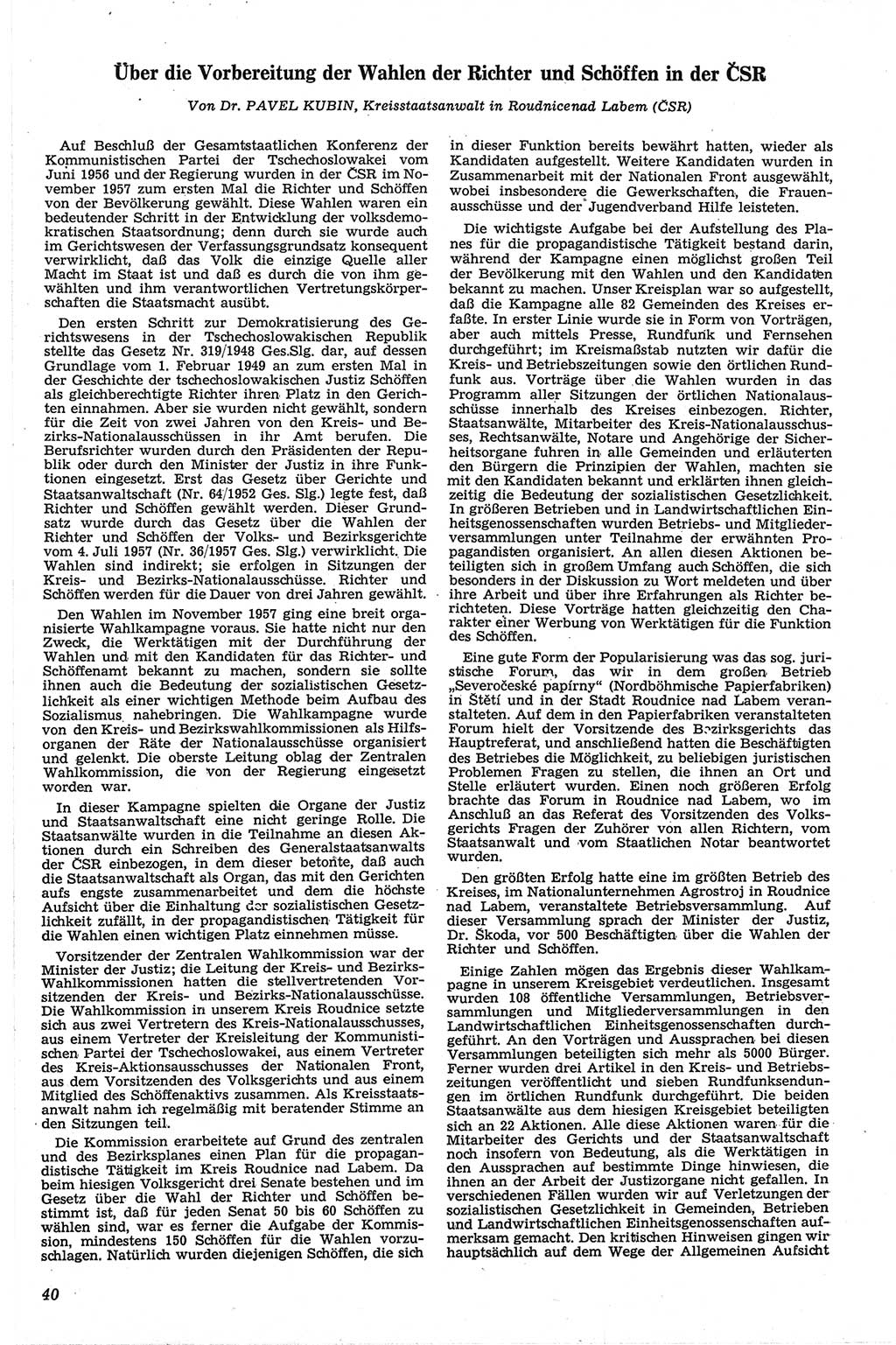 Neue Justiz (NJ), Zeitschrift für Recht und Rechtswissenschaft [Deutsche Demokratische Republik (DDR)], 13. Jahrgang 1959, Seite 40 (NJ DDR 1959, S. 40)