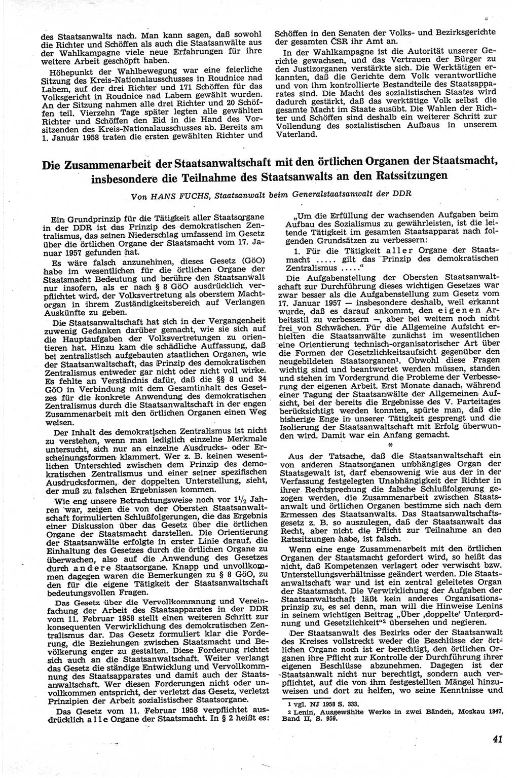 Neue Justiz (NJ), Zeitschrift für Recht und Rechtswissenschaft [Deutsche Demokratische Republik (DDR)], 13. Jahrgang 1959, Seite 41 (NJ DDR 1959, S. 41)