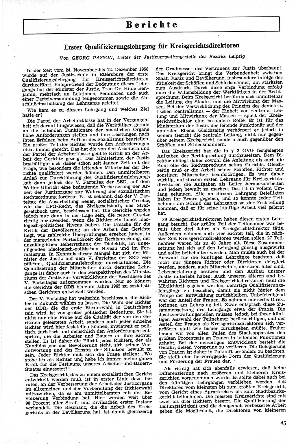 Neue Justiz (NJ), Zeitschrift für Recht und Rechtswissenschaft [Deutsche Demokratische Republik (DDR)], 13. Jahrgang 1959, Seite 45 (NJ DDR 1959, S. 45)