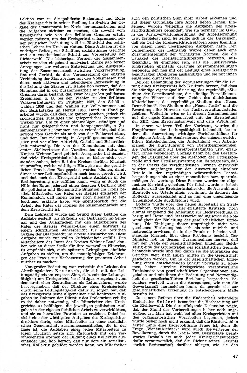 Neue Justiz (NJ), Zeitschrift für Recht und Rechtswissenschaft [Deutsche Demokratische Republik (DDR)], 13. Jahrgang 1959, Seite 47 (NJ DDR 1959, S. 47)
