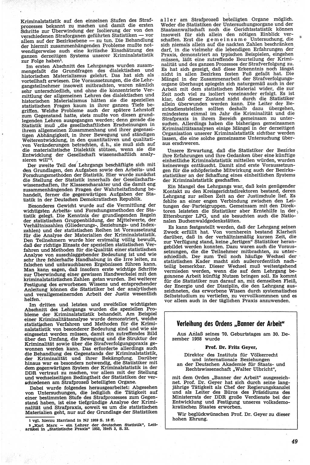 Neue Justiz (NJ), Zeitschrift für Recht und Rechtswissenschaft [Deutsche Demokratische Republik (DDR)], 13. Jahrgang 1959, Seite 49 (NJ DDR 1959, S. 49)