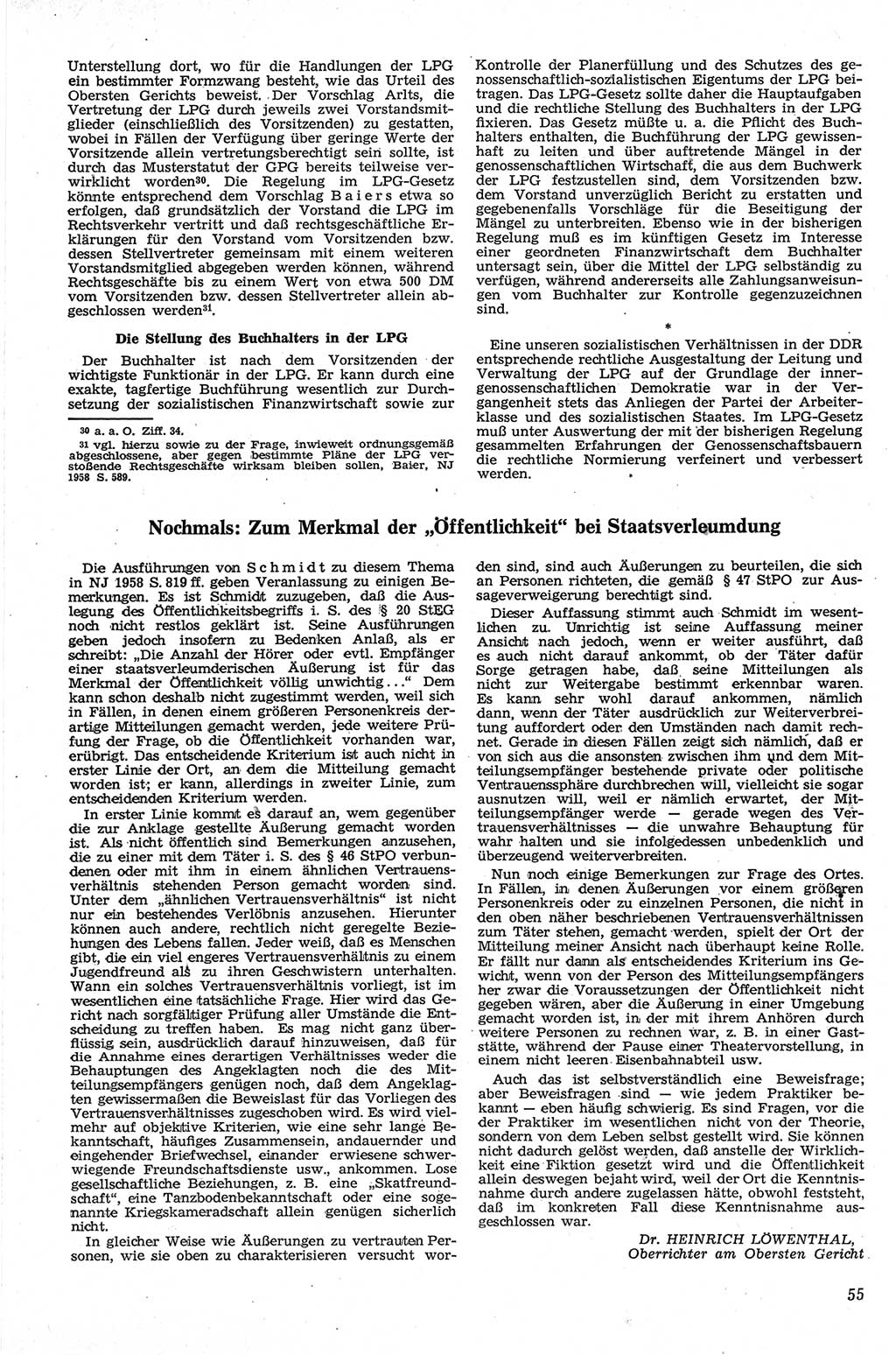 Neue Justiz (NJ), Zeitschrift für Recht und Rechtswissenschaft [Deutsche Demokratische Republik (DDR)], 13. Jahrgang 1959, Seite 55 (NJ DDR 1959, S. 55)