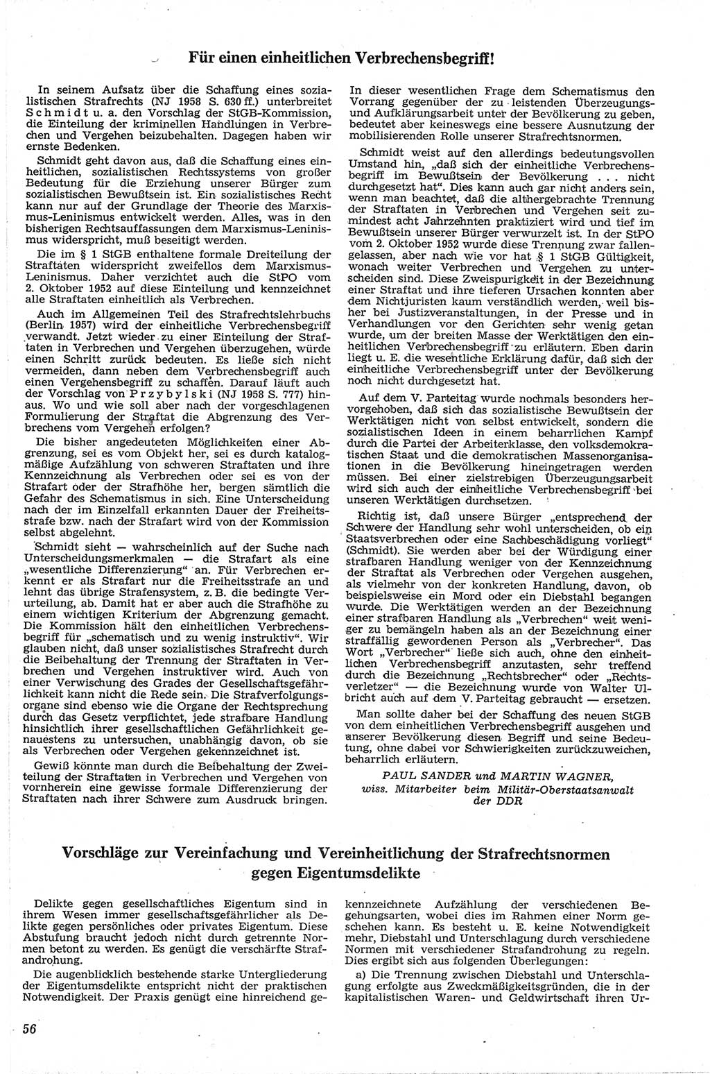 Neue Justiz (NJ), Zeitschrift für Recht und Rechtswissenschaft [Deutsche Demokratische Republik (DDR)], 13. Jahrgang 1959, Seite 56 (NJ DDR 1959, S. 56)